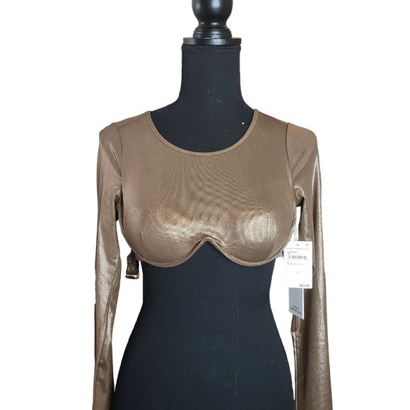 2/$35- Good American Mocha Foil Crop Top Women Size 0 - Picture 5 of 13
